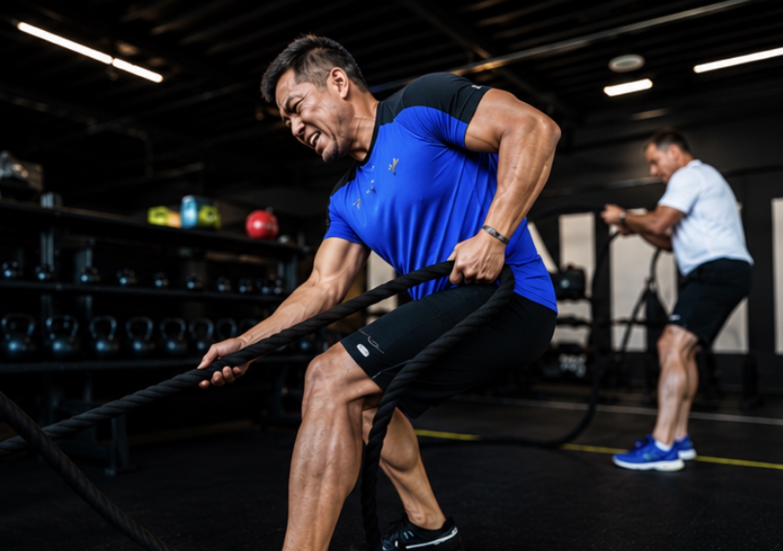 Groepsles met battle ropes
